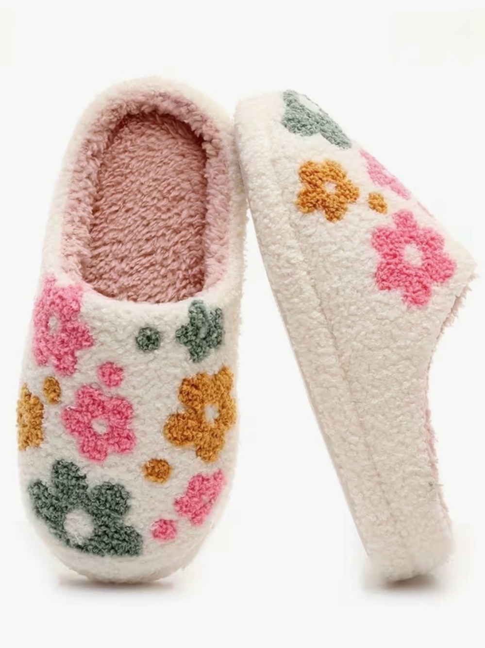 Cozy White Floral Chenille Slippers. Women’s Size 8.5-9. - Picture 2 of 7